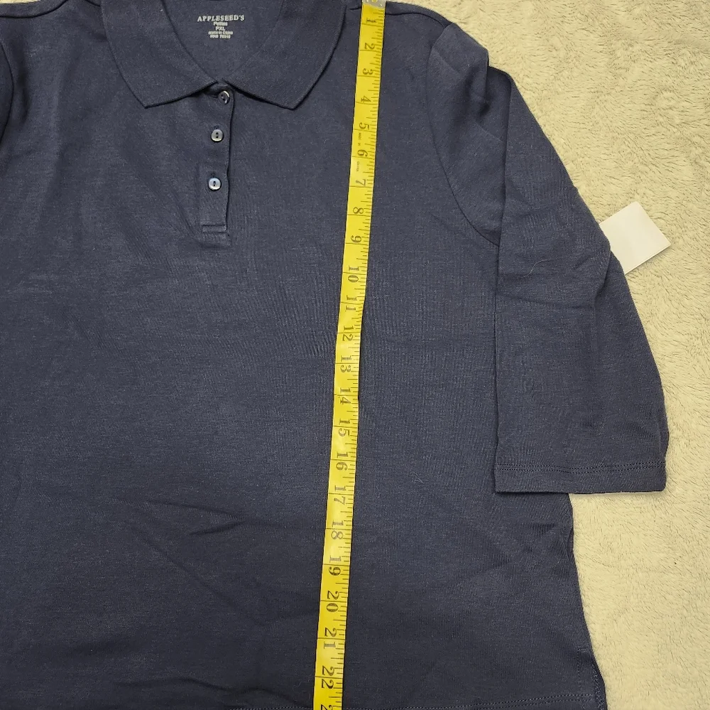 Appleseed's Women’s 3/4 Sleeve Collared Polo Top Petite Sz PXL Blue 100% Cotton - Picture 11 of 12